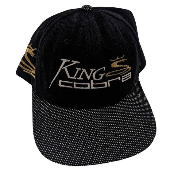 King Cobra Adjustable‎ Strapback Dad Gold Hat Cap Made In USA Vintage 90s Black - Picture 1 of 6
